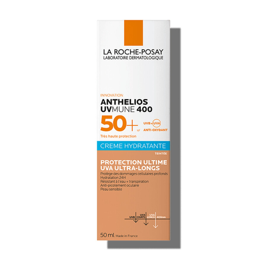 La Roche-Posay Anthelios, crème hydratante avec pigment de couleur pour la protection solaire SPF 50+ UVmune, 50 ml,