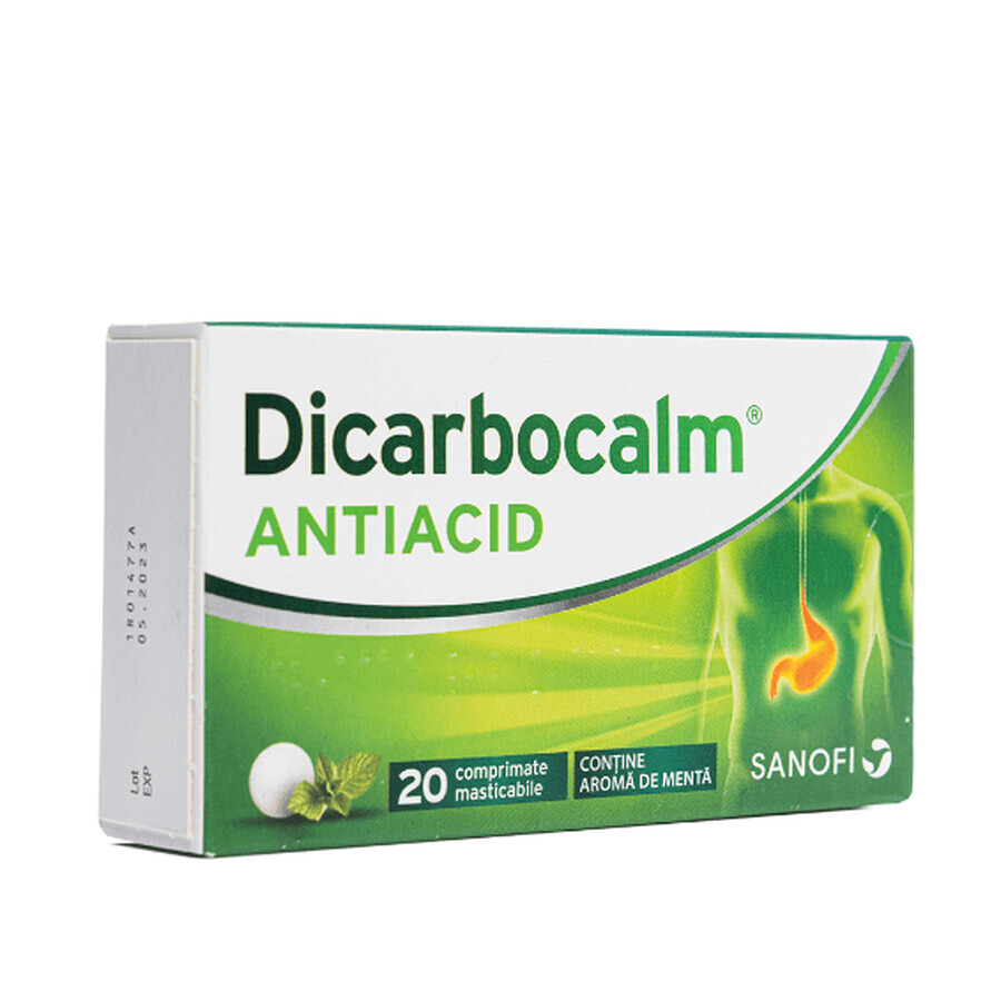 Dicarbocalm antiácido, 20 comprimidos masticables, Sanofi