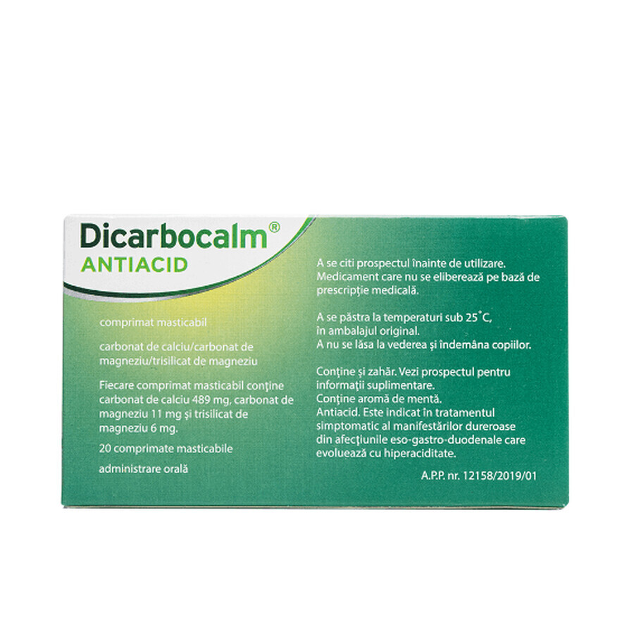 Dicarbocalm antiácido, 20 comprimidos masticables, Sanofi