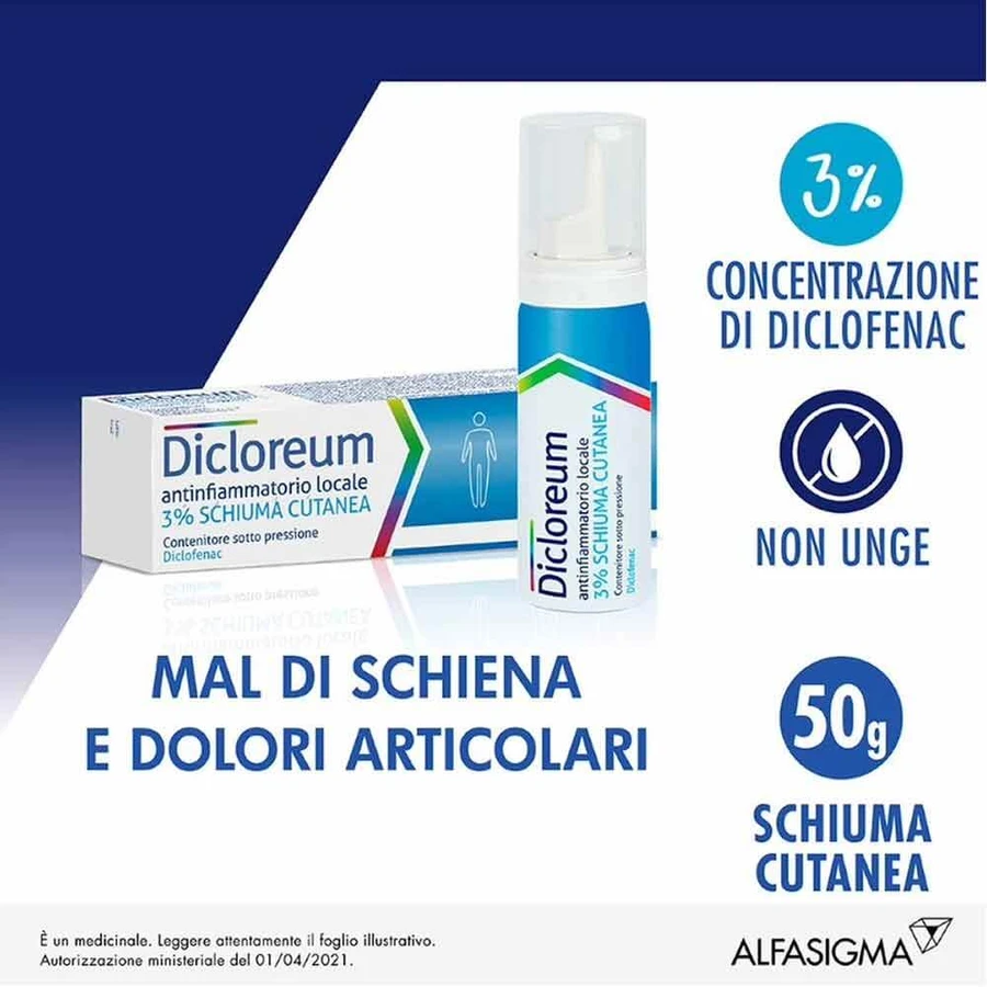 Dicloro espuma cutánea, 30 mg/g, 50 g, Alfa Wassermann