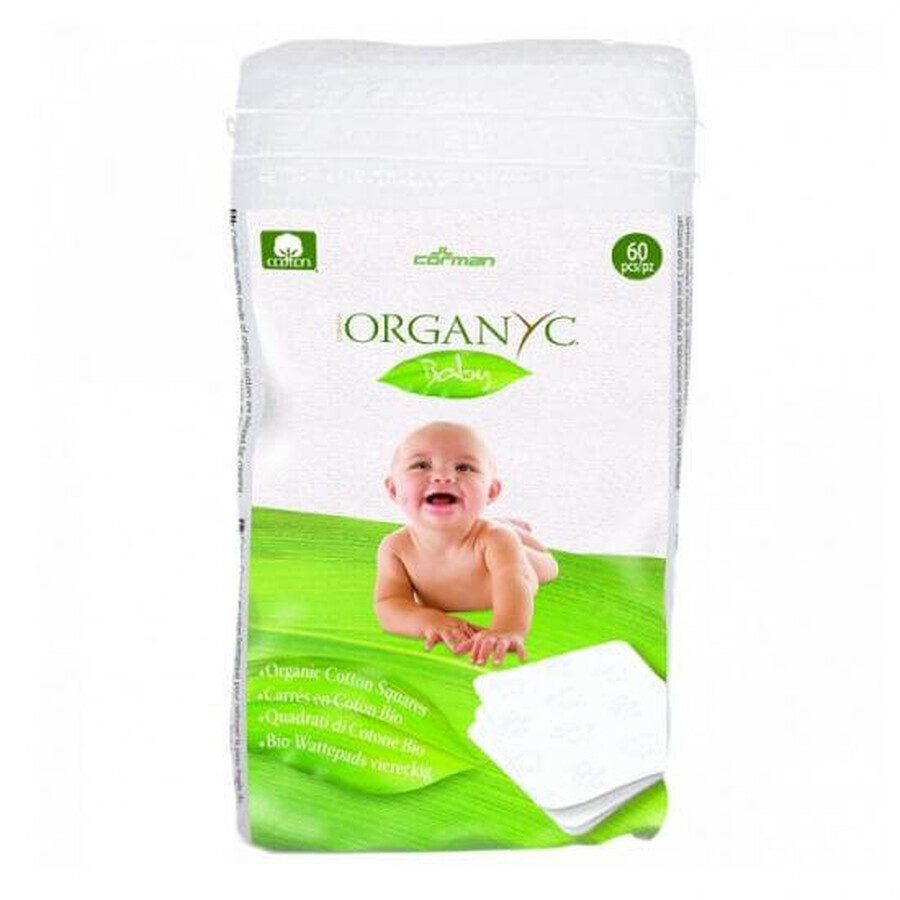 Compresas cuadradas de algodón orgánico, 60 unidades, Organyc Baby