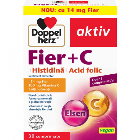 IJzer + Vitamine C + Foliumzuur Aktiv, 30 tabletten, Doppelherz