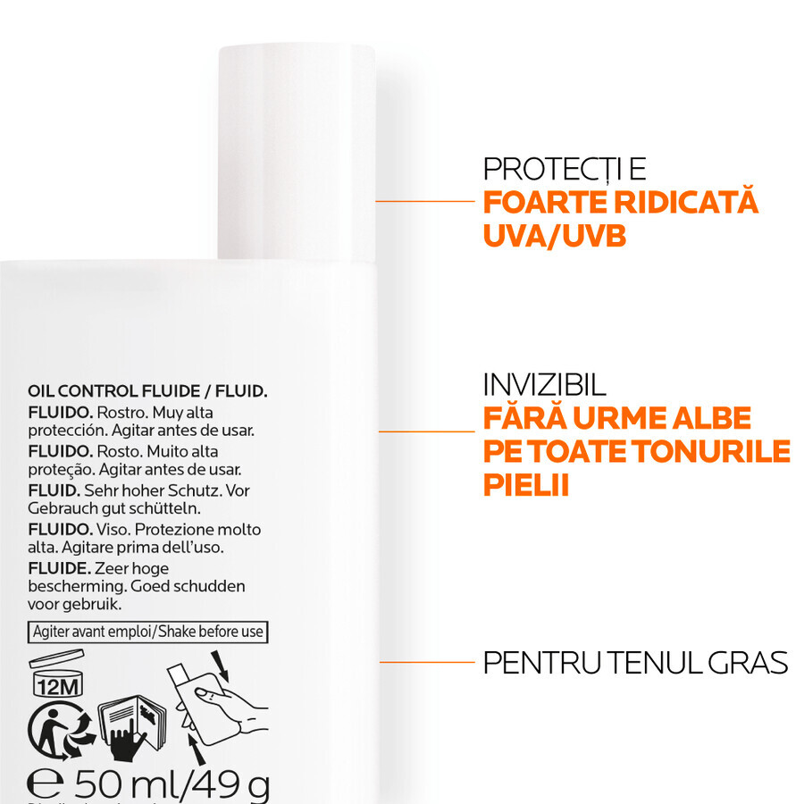 La Roche-Posay Anthelios fluid invizibil fara parfum pentru protectie solara UVmune, SPF 50+, 50 ml