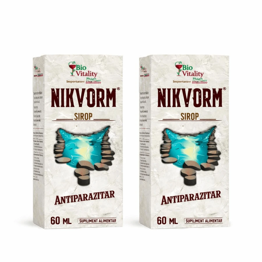 Sirop pentru eliminarea paraziților intestinali Nikvorm Bio Vitality, 2x60 ml, Hisimo