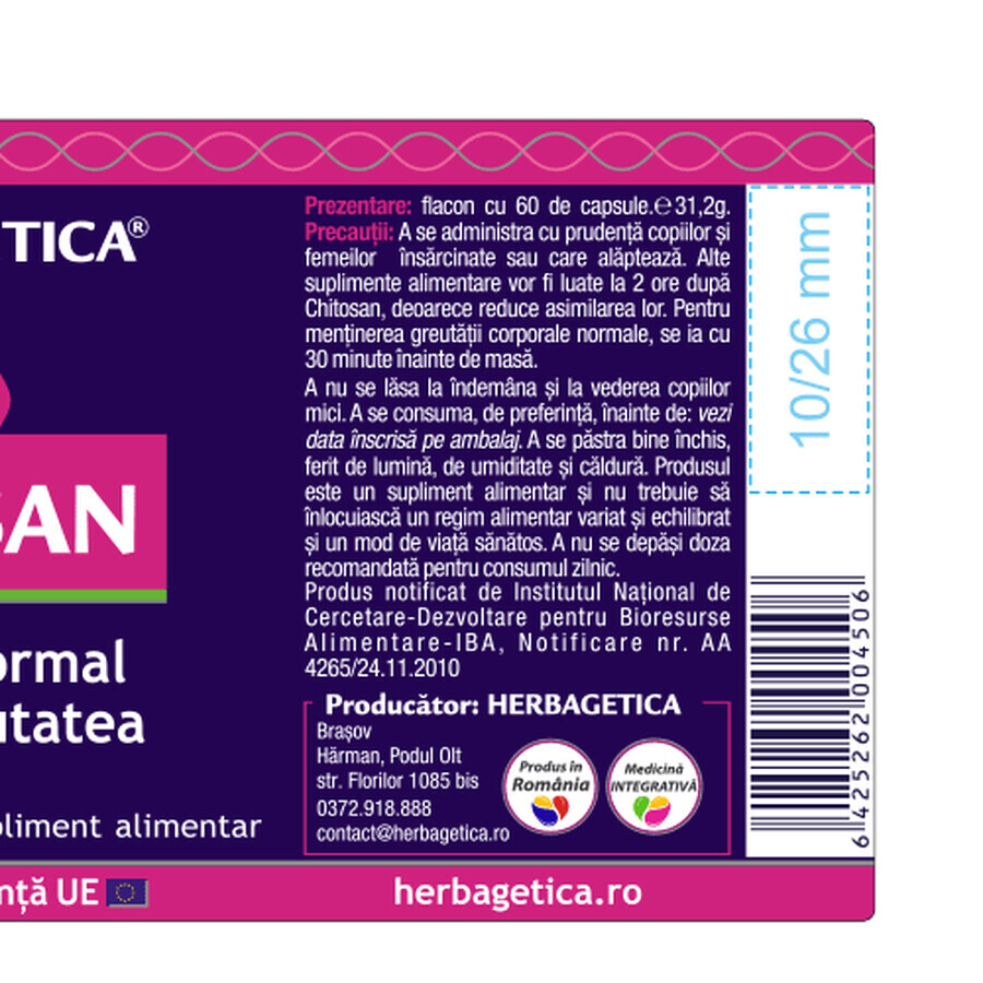 Chitosan, 60 cápsulas, Herbagetica