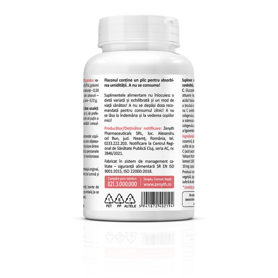 Glucosamine, Chondroïtine, Acide Hyaluronique, 60 gélules, Zenyth