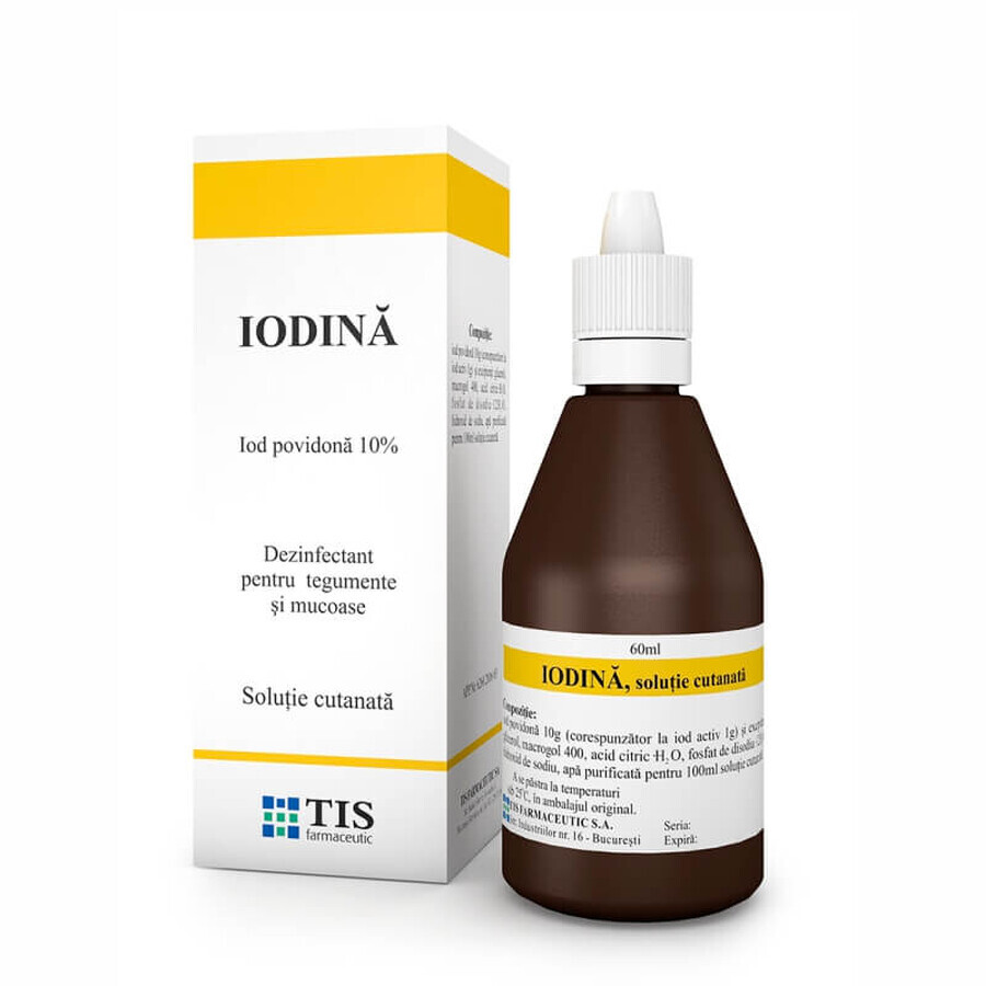 Jodium huidoplossing 10%, 60 ml, Tis Farmaceutic