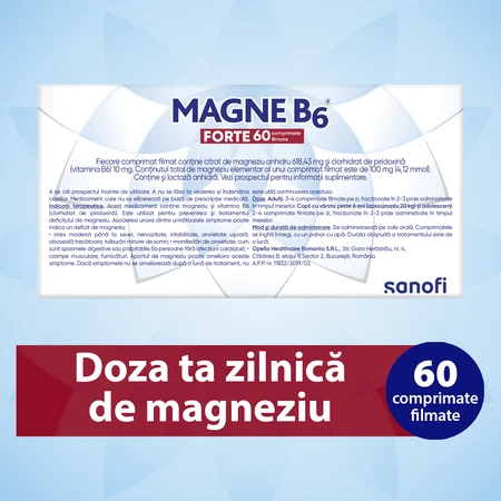 Magne B6 Forte 100 mg/10 mg, 2x60 comprimate filmate, Sanofi