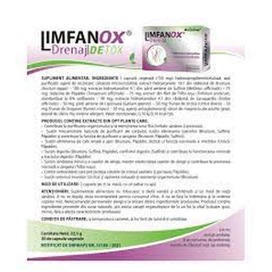 Limfanox Drenaje Detox Limpieza Total, 30 cápsulas, Cosmopharm