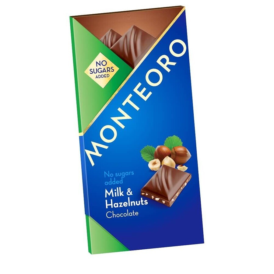 Chocolate con leche y avellanas sin azúcar añadido Monteoro, 90 g, Sly Nutrition