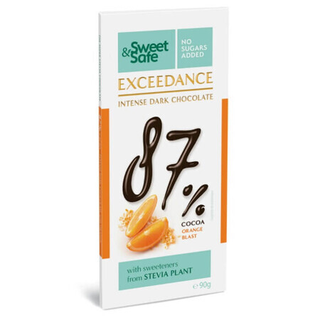 Chocolate negro 87% con naranjas Sweet &amp; Safe, 90 g, Sly Nutrition