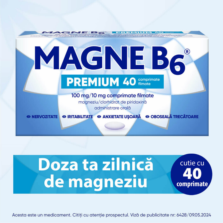 Magne B6 Premium, 100 mg/10 mg, 40 compresse rivestite con film, Sanofi