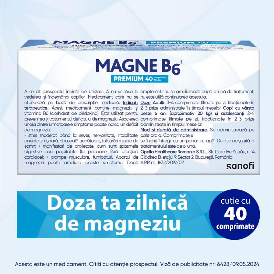 Magne B6 Premium, 100 mg/10 mg, 40 Filmtabletten, Sanofi