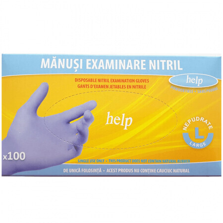 Guanti da esplorazione in nitrile senza polvere, taglia L, 100 pz, Help