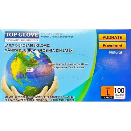 Guantes de látex Top Glove, Talla L, 100 unidades, Roval Med