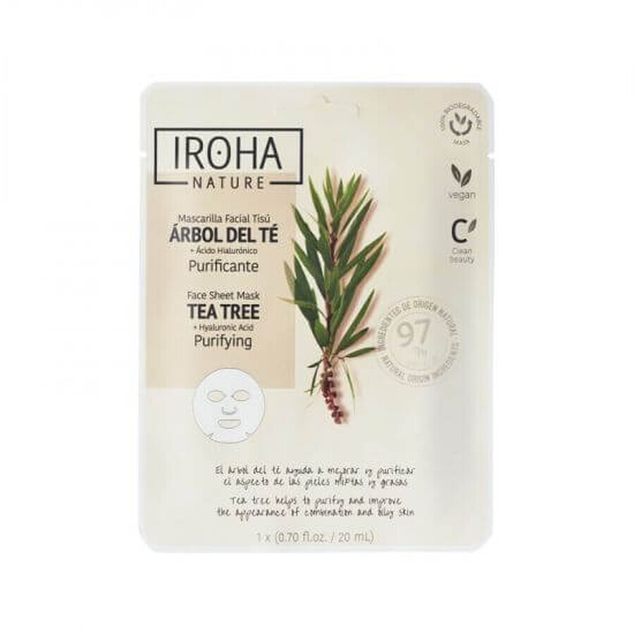 Mascarilla facial hidratante con Árbol del Té, 1 pieza, iroha