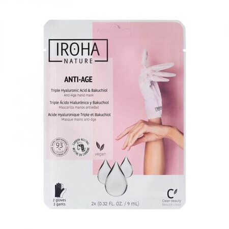 Guanto antietà Triplo acido ialuronico, maschera mani Bakuchiol e niacinamide, 1 paio, Iroha