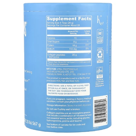 Vital Proteins Collagen Peptides, 567 g - peptide de colagen pudră fără aromă, GNC 