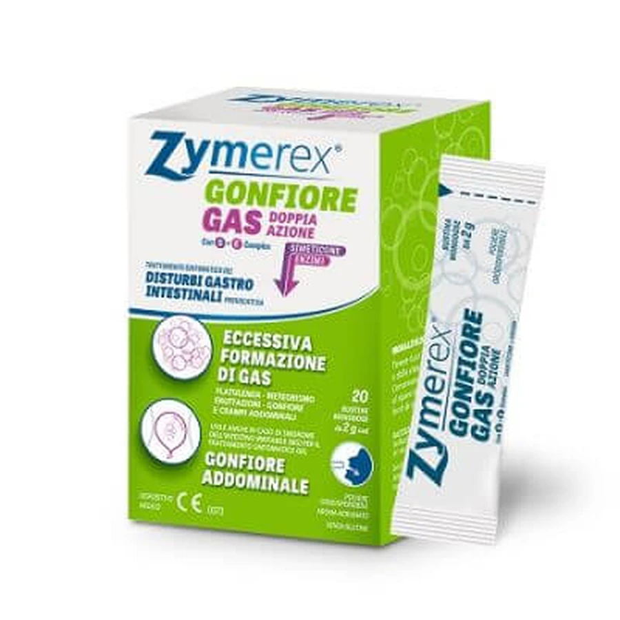Zymerex opgeblazen gevoel dubbele werking met s+e complex 20 zakjes met één dosis 2 g