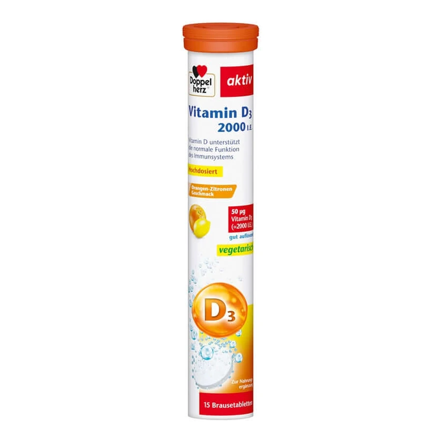 Double Heart Vitamine D3 2000 U.I. Comprimés Effervescents 15 Capsules