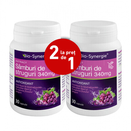 Extracto de Semilla de Uva 340mg, 30 + 30 cápsulas (2 por el precio de 1), Bio Synergie