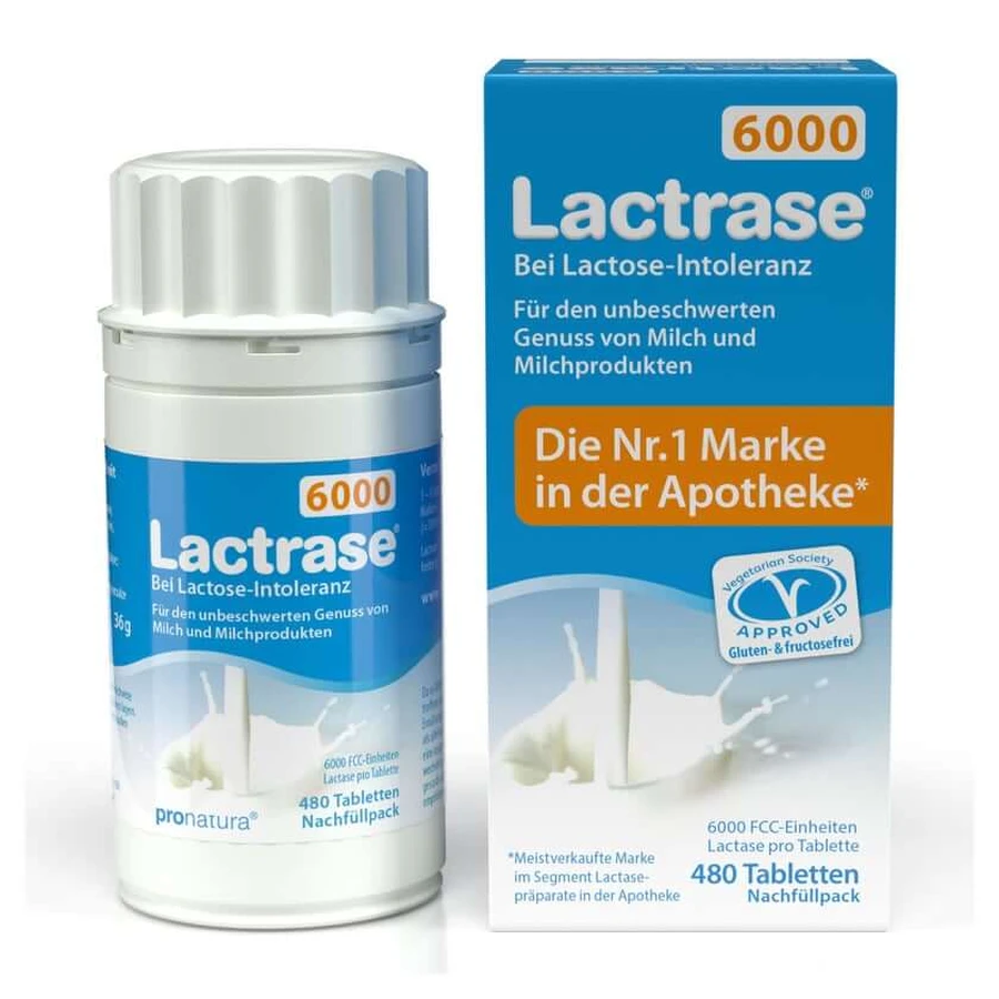 Lactrase 6.000 Tablete de lactază FCC în pachet de reumplere 480 buc.