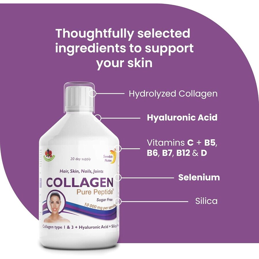 Collageen Vloeibaar Hydrolisaat Type 1 en 3 (10000 mg), 500 ml, Swedish Nutra