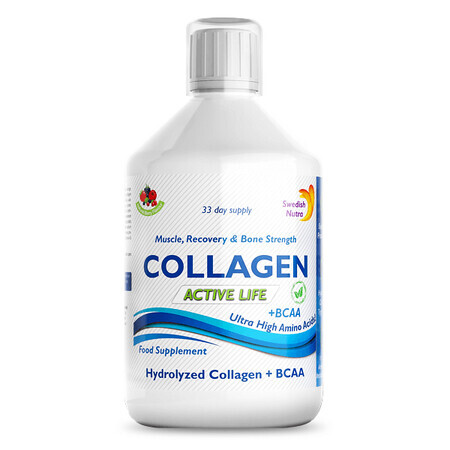 Collagene liquido idrolizzato di tipo 1, 2 e 3 Active Life 5000mg, 500ml, Swedish Nutra