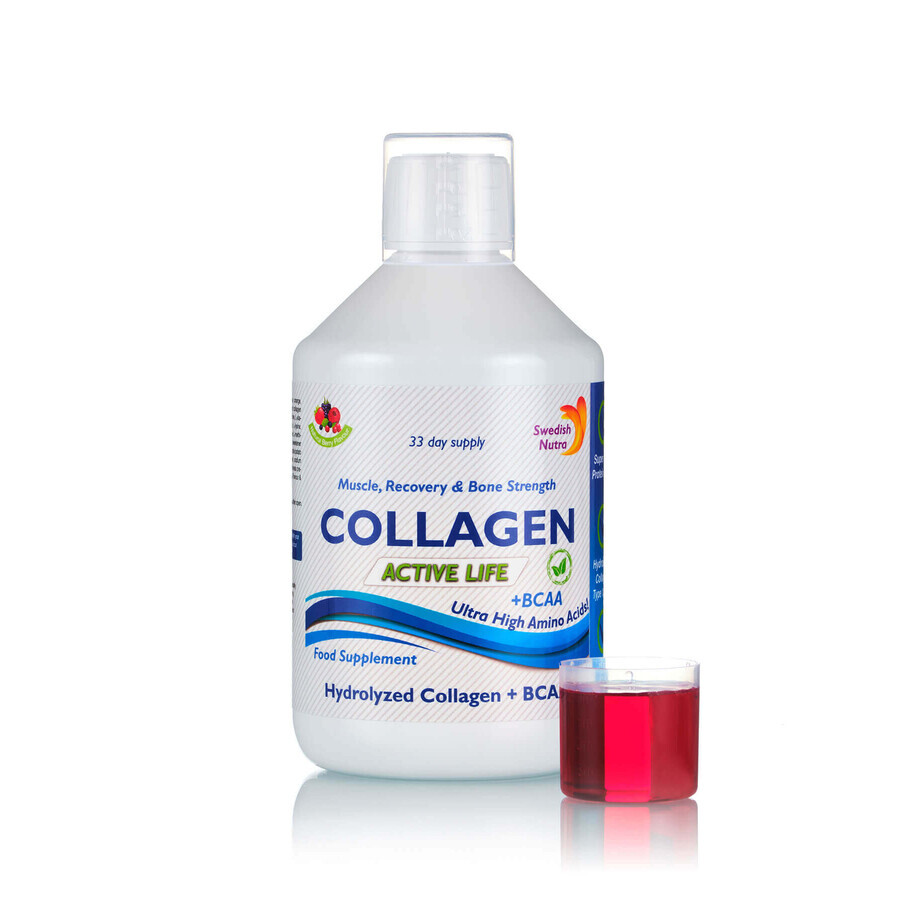 Collagene liquido idrolizzato di tipo 1, 2 e 3 Active Life 5000mg, 500ml, Swedish Nutra