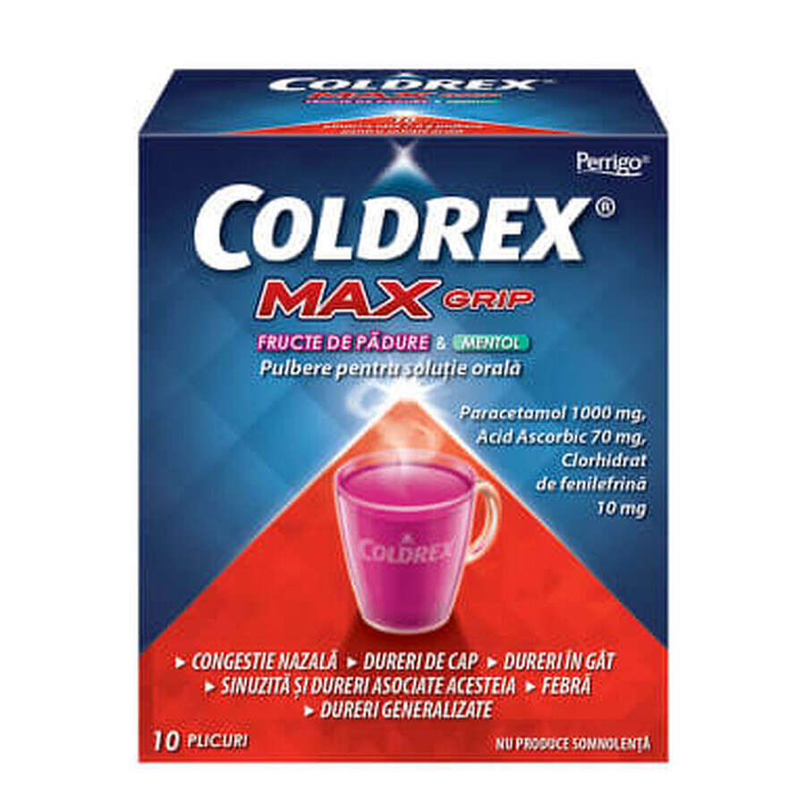 Coldrex Max Grip con bayas y mentol, 10 sobres, Perrigo