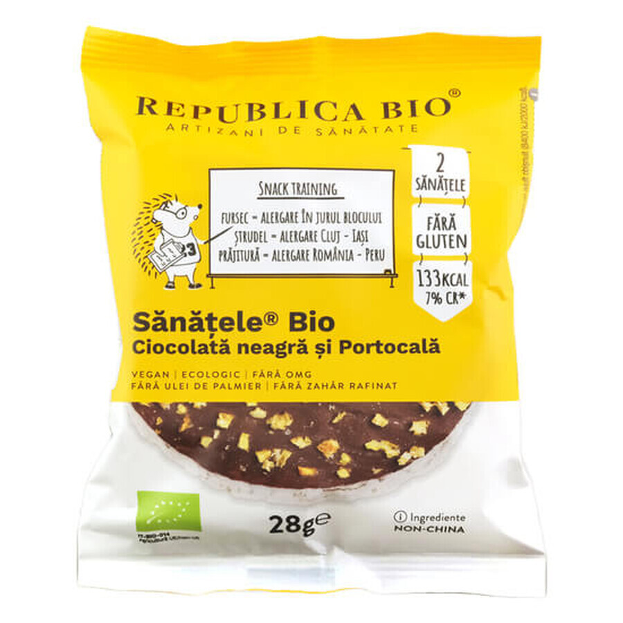 Chocolate negro ecológico, naranja y arroz integral, sin gluten, 28g, Republica Bio