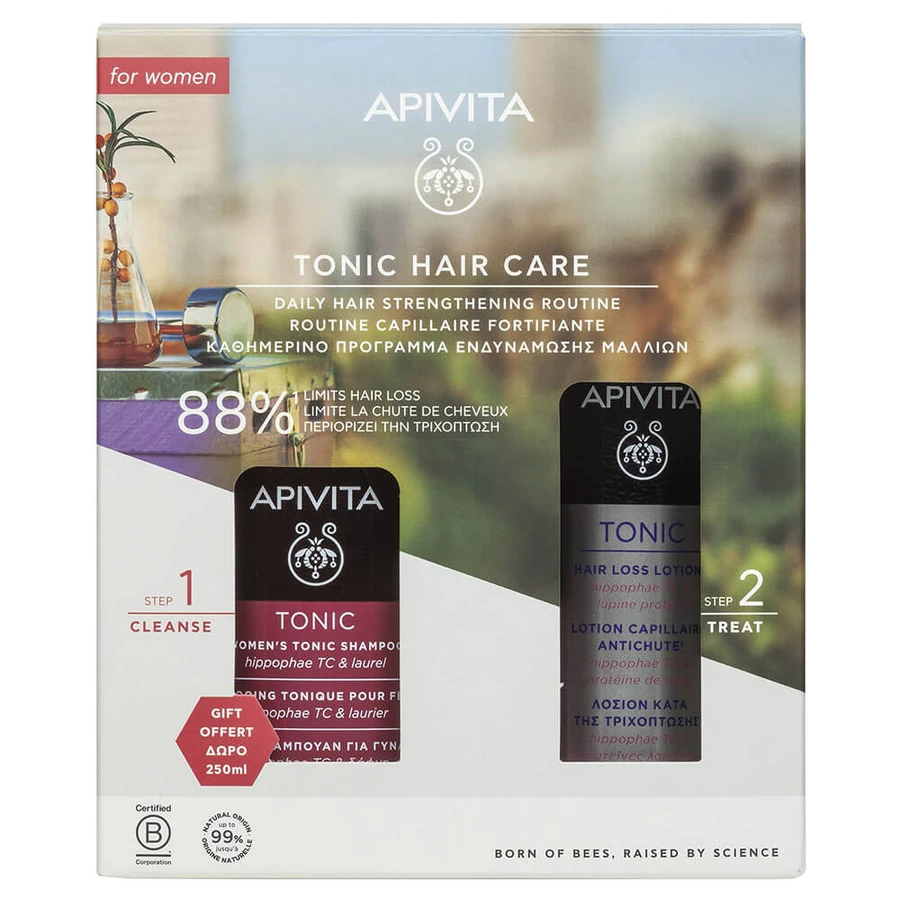 Apivita Promo Pack Tonic de îngrijire a părului pentru femei cu Loțiune pentru căderea părului 150ml & Șampon tonic pentru femei 250ml GRATUIT