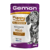 GEMON All Breeds Puppy and Junior, XS-XL, Chicken, sachet de nourriture humide sans grain pour chiens juniors, (en aspic), 100g