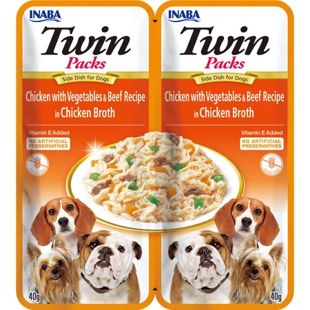 INABA Churu Dog Twin, XS-XL, Huhn und Rind, Beutel getreidefreies Nassfutter für Hunde, (in Suppe), 80g