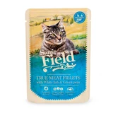 SAM'S FIELD True Meat Fillets, Pesce bianco, bustina di cibo umido per gatti senza cereali, (in salsa), 85g