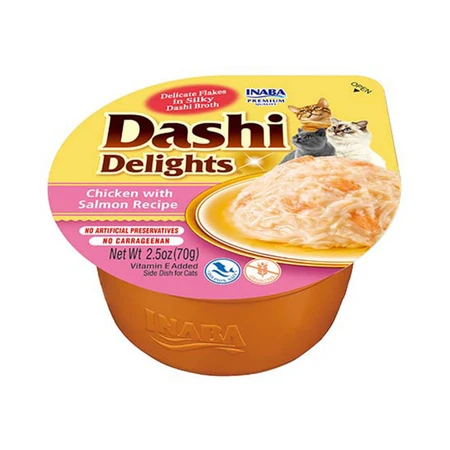 INABA Ciao Dashi, Pollo e Salmone, ciotola di cibo umido per gatti senza cereali, (in salsa), 70g