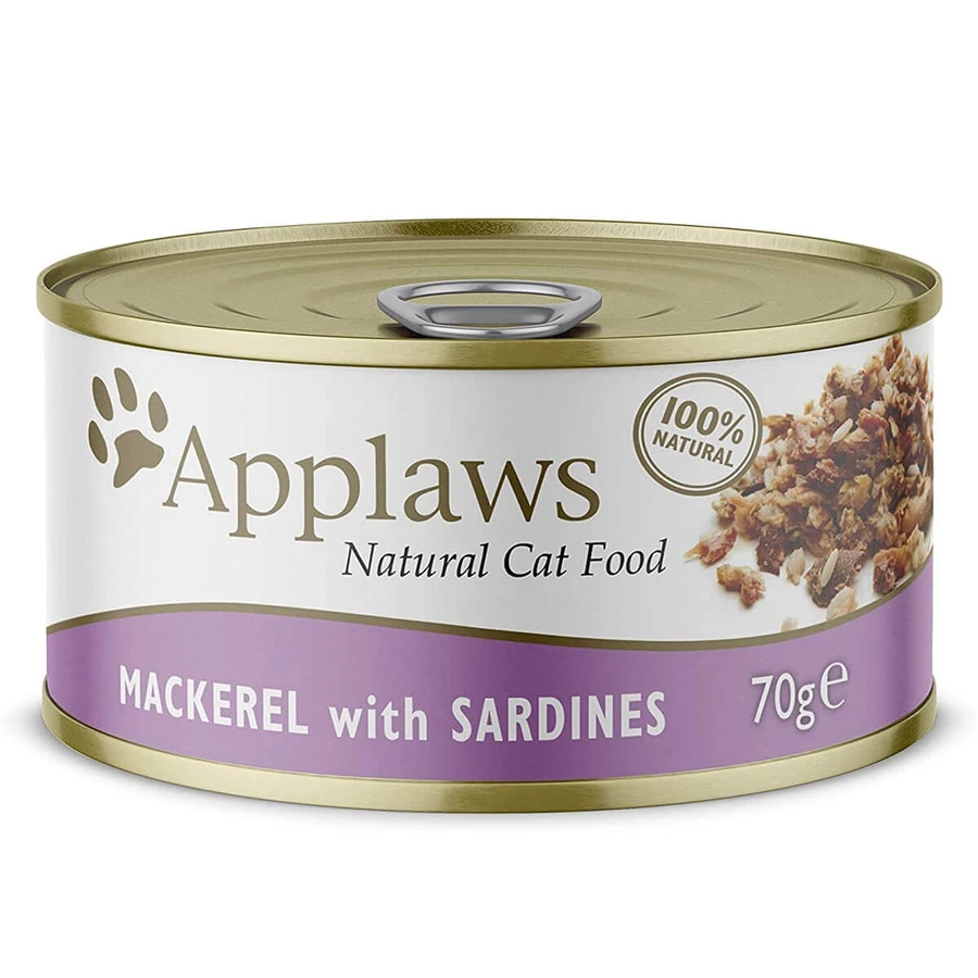 APPLAWS, Filet z makreli i sardynek, mokra karma w puszce dla kotów (w zupie), 70 g: ceny i cechy