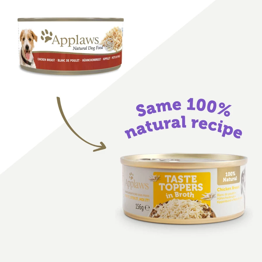 APPLAWS, Kip en Rijst Filet, nat hondenvoer in blik, (in soep), 156g