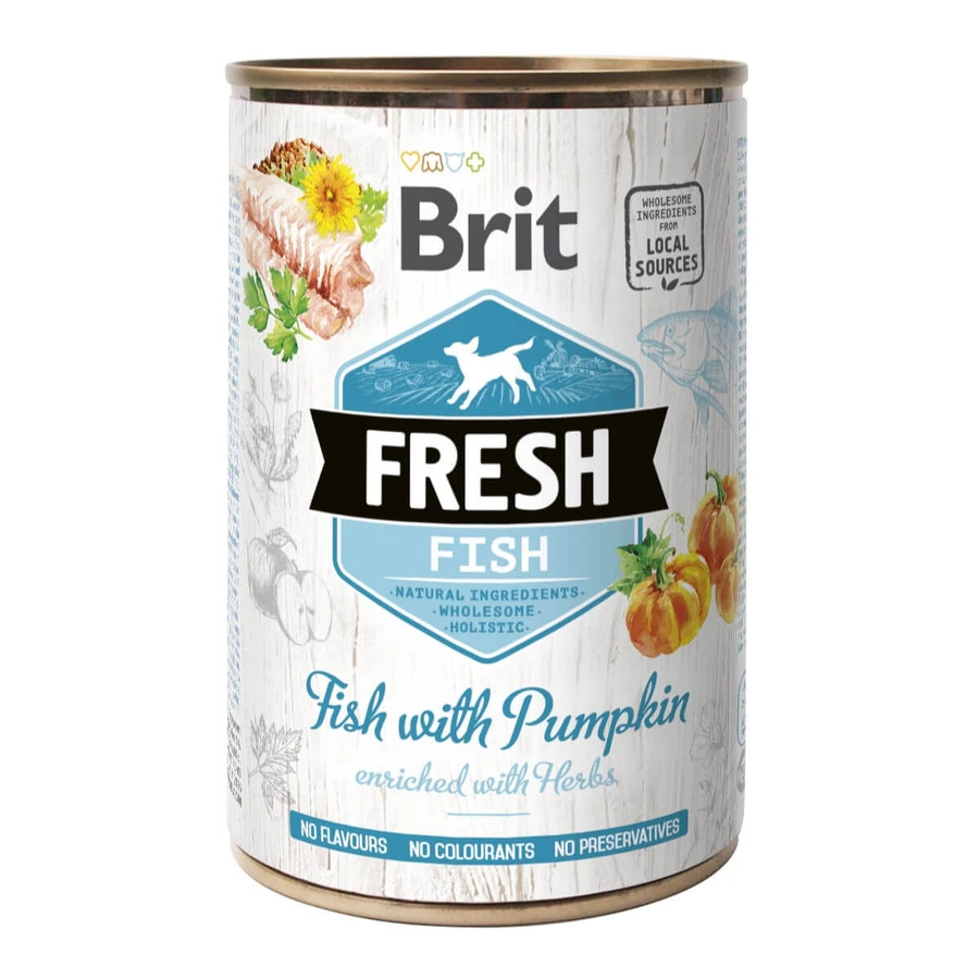 BRIT Fresh, Pesce con zucca, cibo umido in scatola a basso contenuto di cereali per cani, (in aspic), 400g