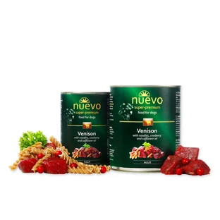 NUEVO Kip, Noedels, Cranberry en Saffloerolie, XS-XL, nat hondenvoer in blik, (pate), 400g