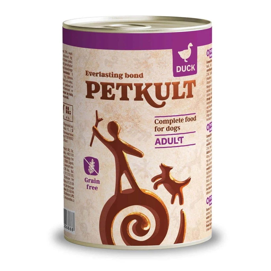 PETKULT Grain Free Adult, Anatra, cibo umido in scatola grain free per cani, 400g