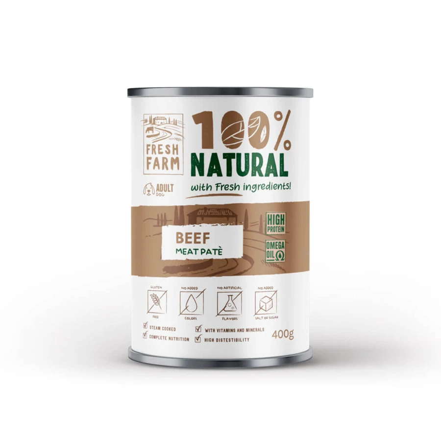 FRESH FARM Smooth, XS-XL, Carne de vacuno, comida húmeda en lata, (paté), 400g