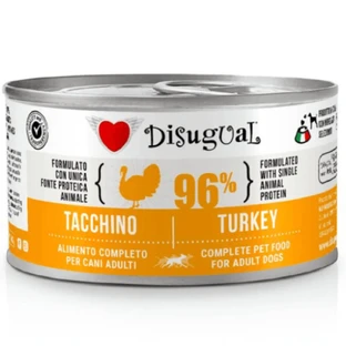 DISUGUAL Monoprotein, XS-XL, Indyk, bezzbożowa mokra karma w puszce z pojedynczą porcją białka dla psów, (pasztet), 150g