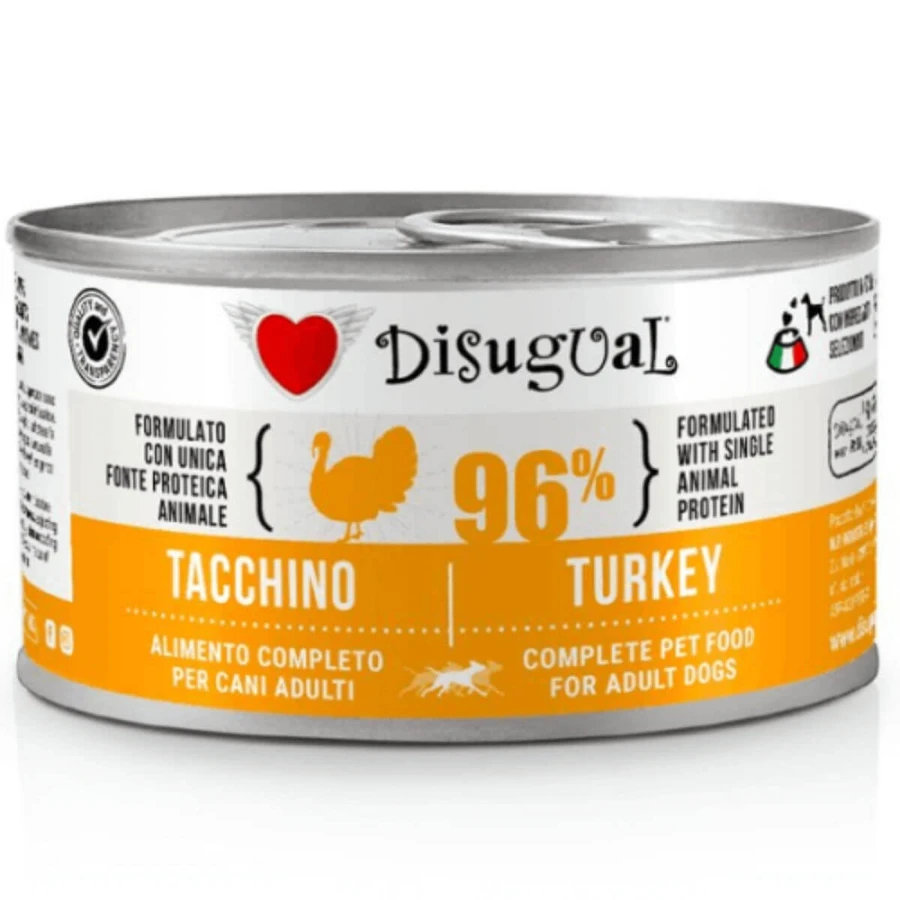 DISUGUAL Monoprotein, XS-XL, Indyk, bezzbożowa mokra karma w puszce z pojedynczą porcją białka dla psów, (pasztet), 150g: ceny i cechy