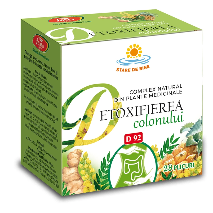 Complejo Herbal Natural Detox Colon, D92, 28 bolsitas, Fares