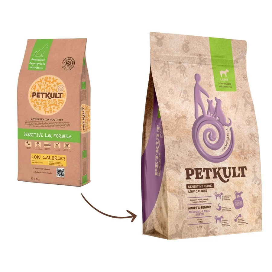 PETKULT Sensitive Care Low Calorie Adult and Senior Medium & Large Breed, M-XL, Cordero y arroz integral, alimento seco para perros, alergias, obesidad, 3kg