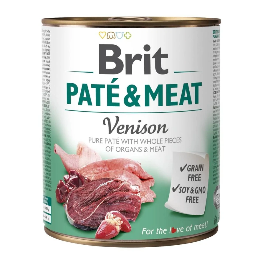 BRIT Pate & Meat, getreidefreies Nassfutter in Dosen für Hunde, (Pastete mit Fleischstücken), 800g