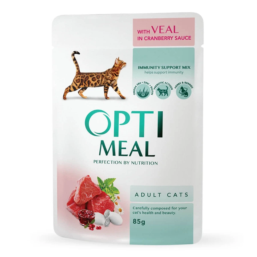 OPTIMEAL, Manzo, bustina di cibo umido per gatti, (in salsa), 85g