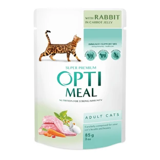 OPTIMEAL, Konijn en Wortel, zakje natvoer voor katten, huid & vacht, (in aspic), 85g