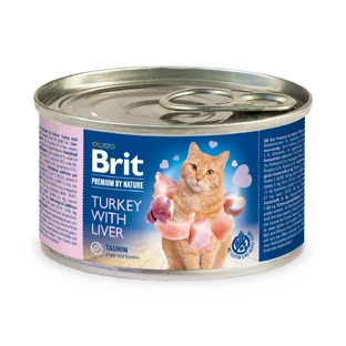 BRIT Premium By Nature, Pavo e Hígado, comida húmeda en lata sin cereales para gatos, (paté), 200g